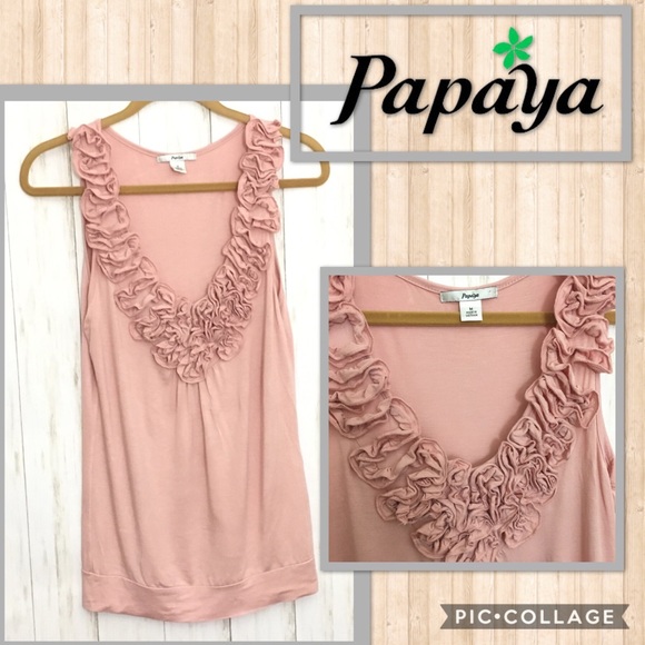 Papaya Tops - Papaya Sleeveless Peach Top w/ Ruffled V-neck Med